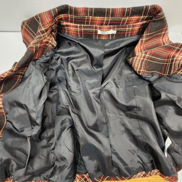 Vtg Wool Blend Brown Rust Plaid Blazer Jacket Women's Medium, Ricki's Size Med - Picture 12 of 12